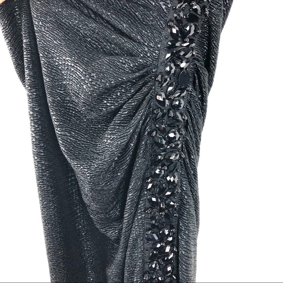 HAILEY ADRIANNA PAPELL ONE SHOULDER Rushed Beaded Dress Size 8 - Picture 5 of 9